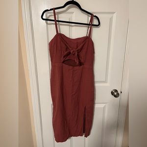 Front Tie Cutout Midi Linen Dress